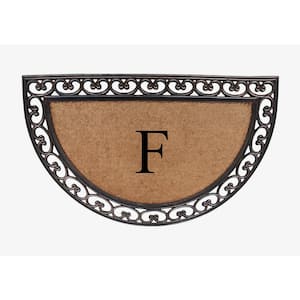 A1HC Half Round Paisley Border Bronze 30 in. x 48 in. Rubber and Coir Double Door Monogrammed F Doormat