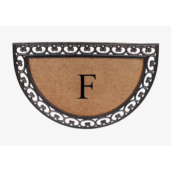A1 Home Collections A1HC Half Round Paisley Border Bronze 30 in. x 48 in. Rubber and Coir Double Door Monogrammed F Doormat