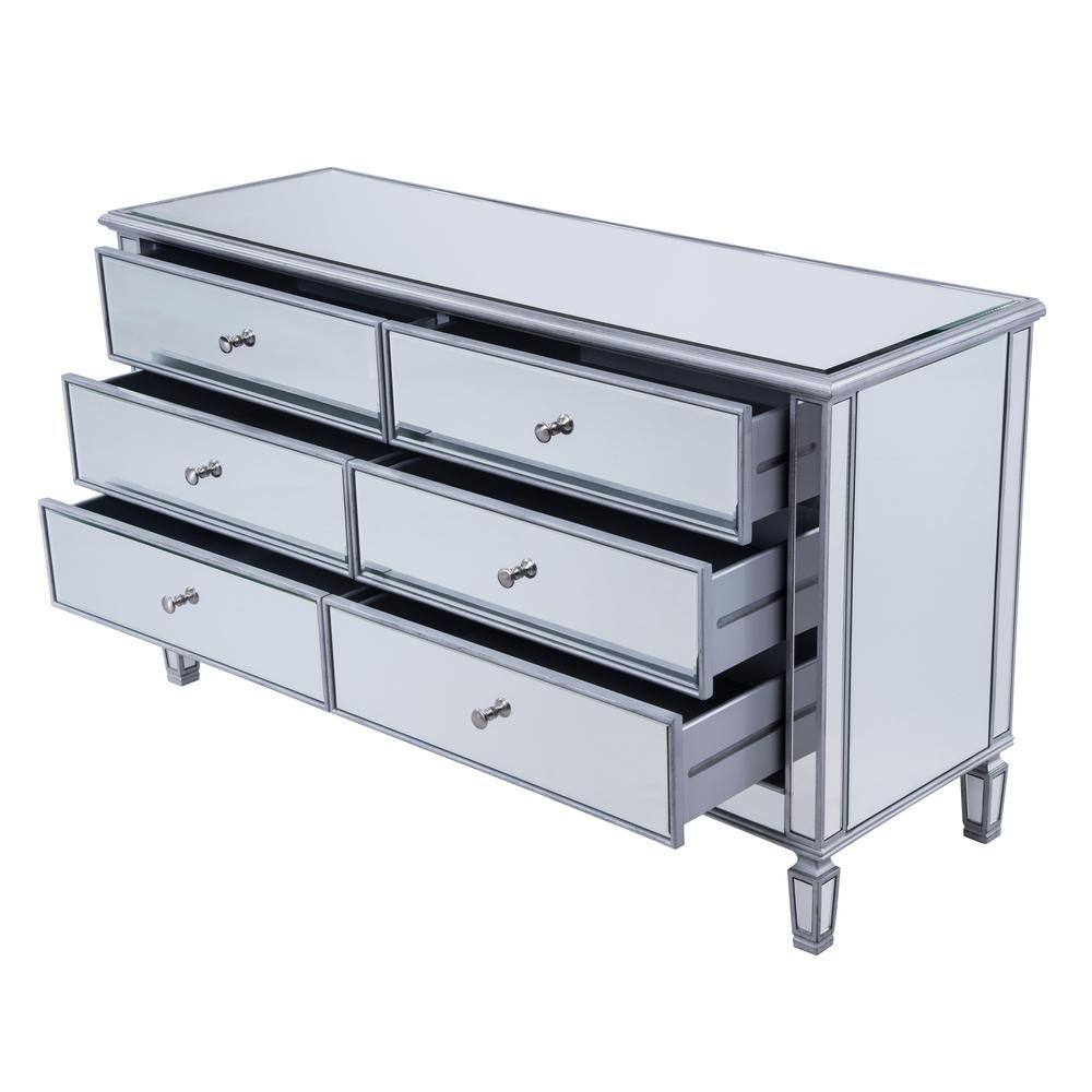 Hand Rubbed Antique Silver Mirrored 6-Drawer Dresser