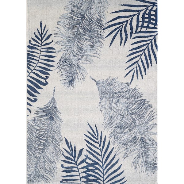 Kas Rugs Stella Ivory/Navy Fauna 5 ft. x 8 ft. Tropical Accent Rug