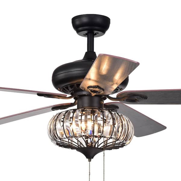 Warehouse of Tiffany 52 in. Indoor Chrysaor Matte Black Pull Chain Ceiling Fan with Light Kit