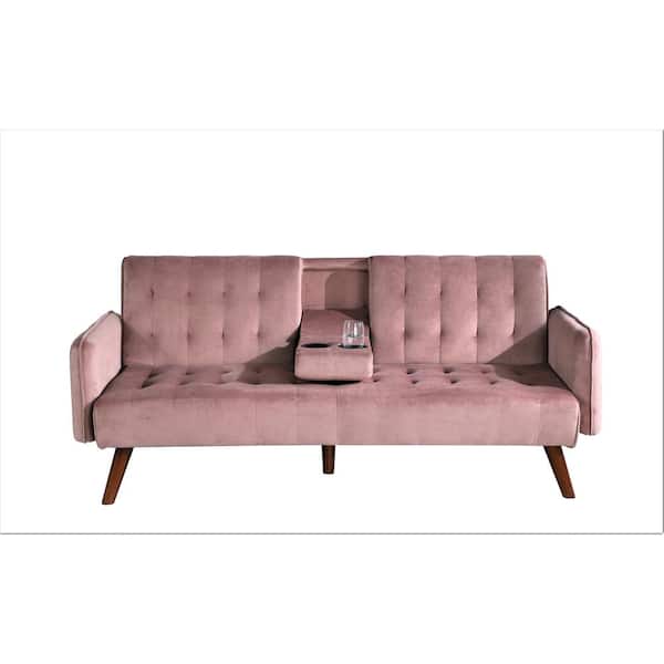 Us Pride Furniture Carrington 72 In Rose Velvet 2 Seater Twin Sleeper Convertible Sofa Bed With Tapered Legs Sb9072 The Home Depot