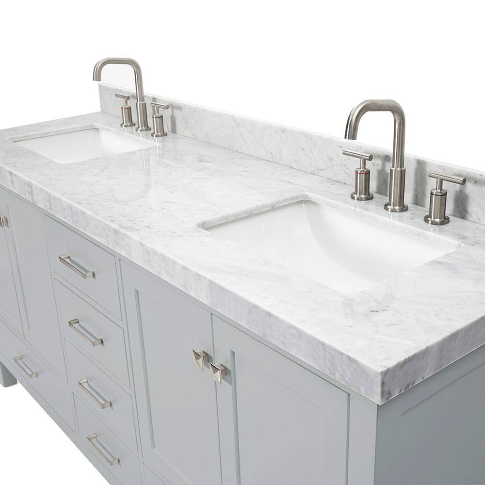 Cambridge 72'' Gray Wood Double Freestanding Bathroom Vanity with Carrara Marble Top