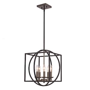 Arzio 5-Light Brushed Nickel and Black Caged Chandelier Light Fixture with Metal Shade