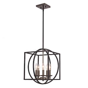 Arzio 5-Light Brushed Nickel and Black Caged Chandelier for Dining Room with Metal Shade