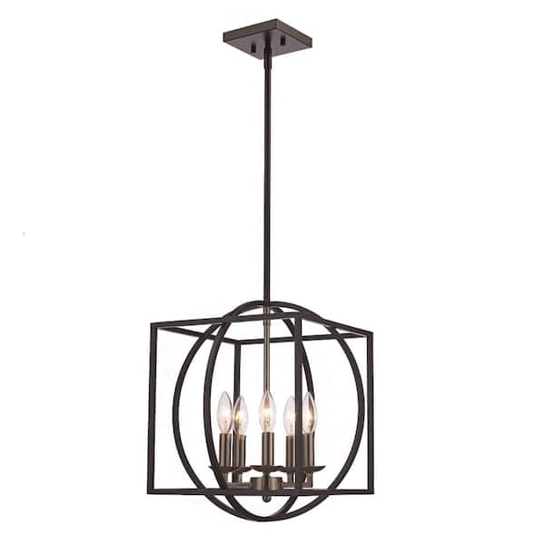 Bel Air Lighting Arzio 5-Light Brushed Nickel and Black Caged Chandelier Light Fixture with Metal Shade