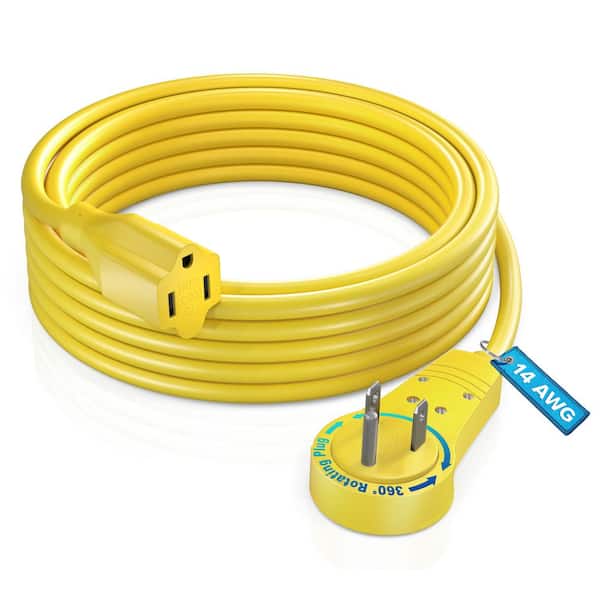 MAXIMM 10 ft. 16/3 Light Duty Indoor Extension Cord with 360-Degree Rotating Flat Plug 13 Amp, Yellow