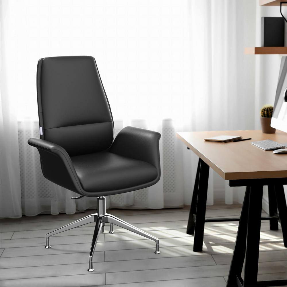 Summit Black Faux Leather Swivel Office Chair with Aluminum Frame