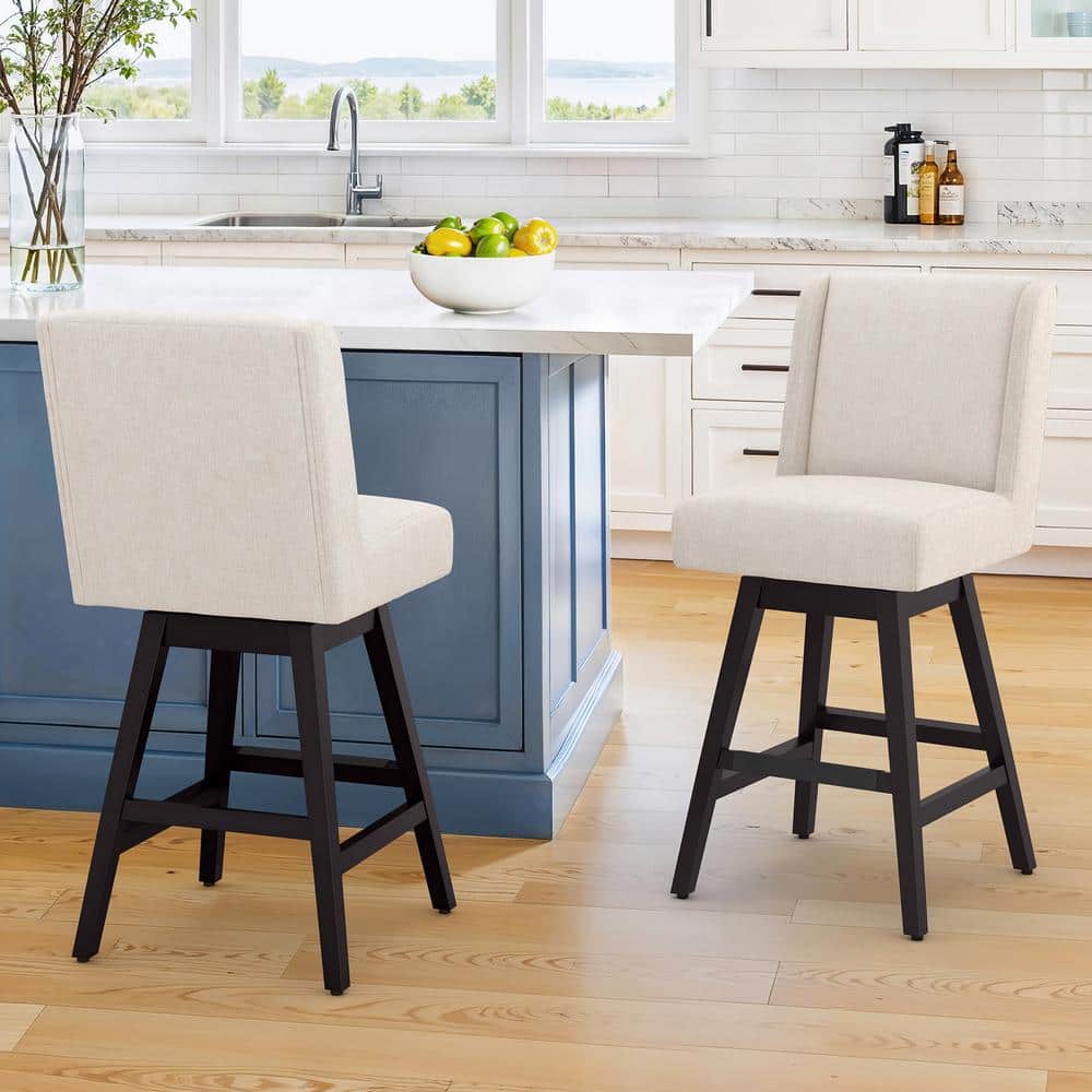 Joyce 26 in.Modern Linen Fabric Upholstered Swivel Bar Stool with Solid Wood Leg High Back Counter Stool Set of 2 price history on PriceWatchPro