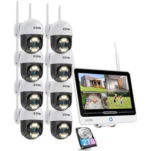 8-Channel 3MP 2TB NVR Wireless Security Camera System with 8X 360 Pan Tilt Outdoor Cameras and 12.5 in. LCD Monitor
