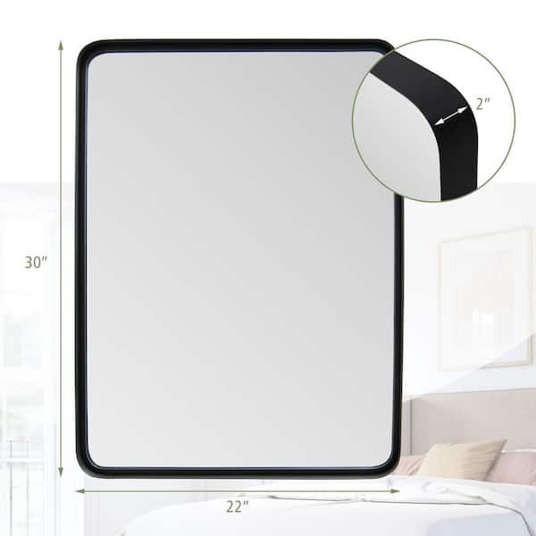 30 in. W x 22 in. H Medium Rectangular Steel Framed Wall Bathroom Vanity Mirror in Black