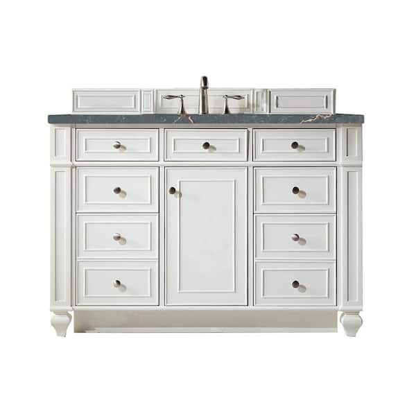 James Martin Vanities Bristol 48.0 in. W x 23.5 in. D x 34.0 in. H Bathroom Vanity in Bright White with Parisien Bleu Silestone Quartz Top