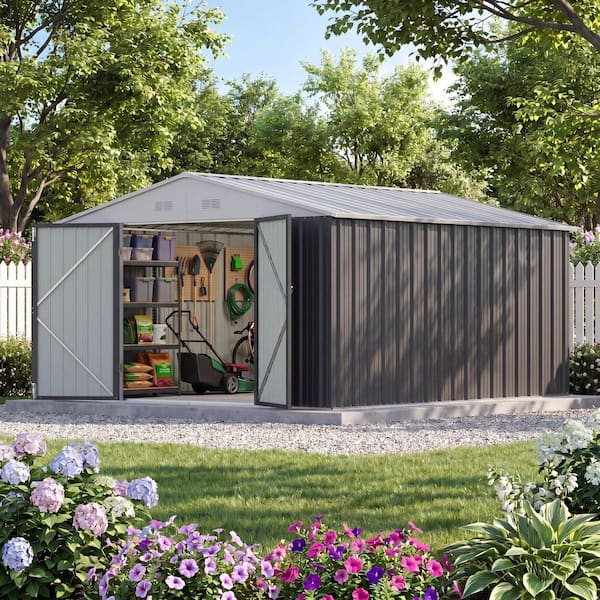 ITOPFOX 10 ft. x 8 ft. Metal Outdoor Storage Shed, Foundation and