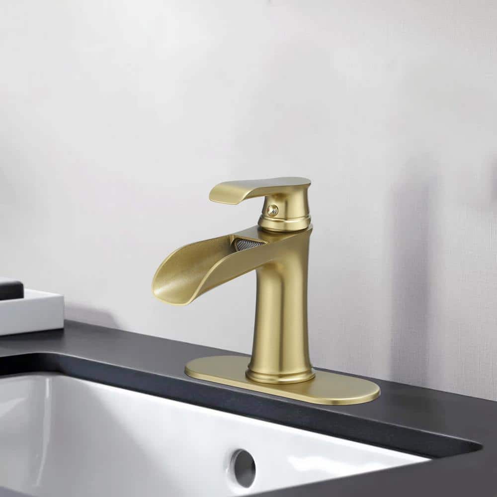 Single Handle Single Hole Bathroom Faucet with Deckplate Drain Included in Brushed Gold price history on PriceWatchPro