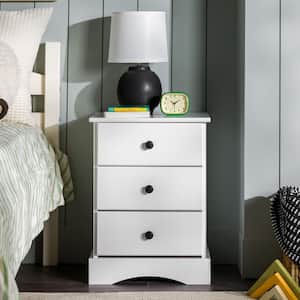 3 Drawer White Solid Wood Transitional Nightstand