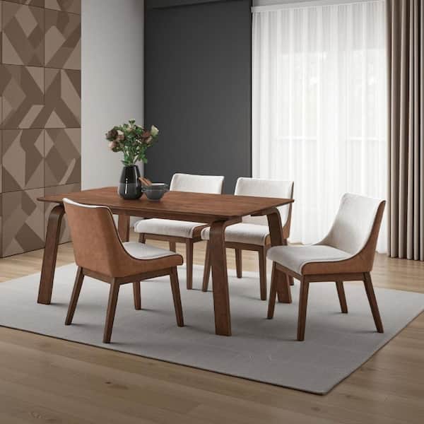Kinni Walnut Brown Wood 35 in. 4-Legs Dining Table Seats 6