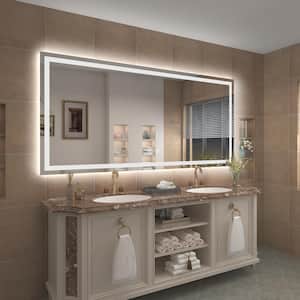 84 in. W x 40 in. H Rectangular Frameless Front Back Lighted Anti-Fog Wall Bathroom Vanity Mirror, Tempered Glass, ETL