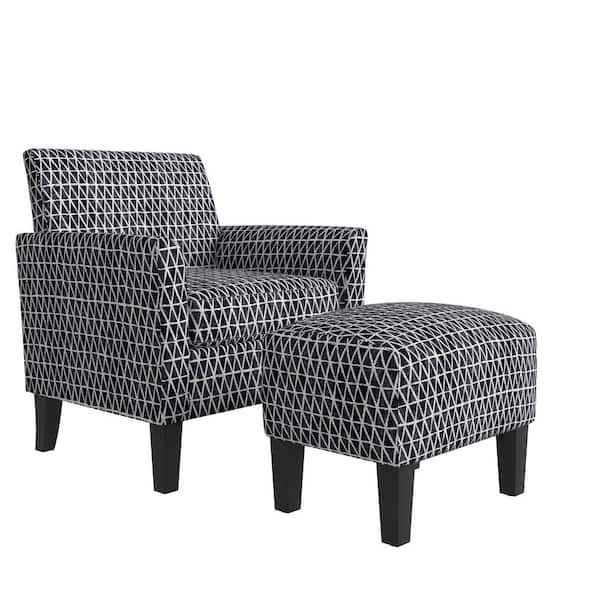 Handy Living Mimi Rose Half Round Midnight Black Geometric Print Arm Chair and Ottoman Set