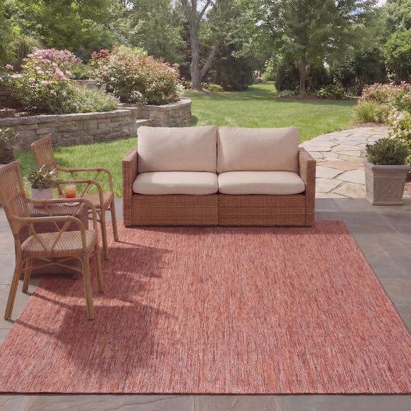 Courtyard Red 8 ft. x 11 ft. Solid Indoor/Outdoor Patio  Area Rug