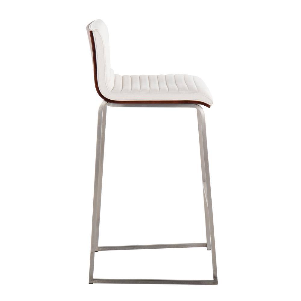 Mason Mara Cream Fabric Stainless Steel Walnut Barstool Set