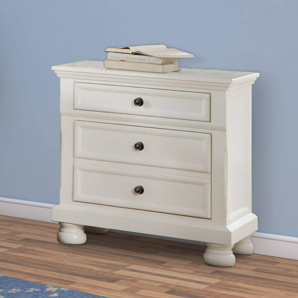 White Wooden Nightstand with Hidden Drawer and Bun Legs
