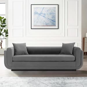 Edmonda 90.94 in. Contemporary Round Arm Velvet Upholstered Rectangle Sofa in. Dark Grey with Pillows
