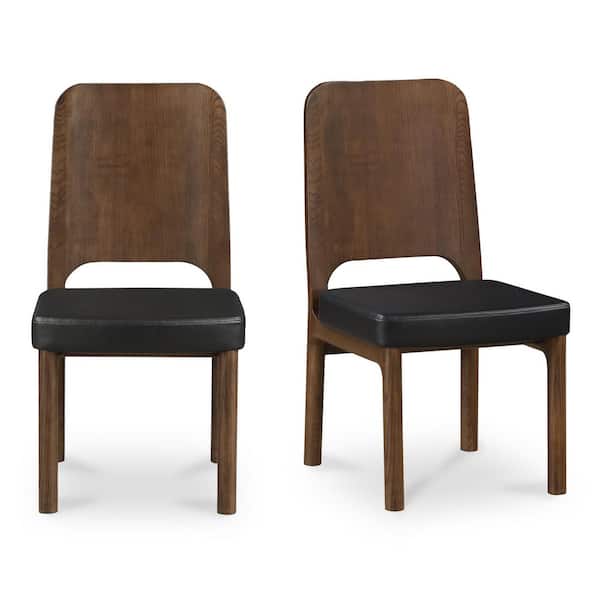 Melisette Black Vegan Leather High-Back Solid Ash Wood Dining Chair with Carved Details (Set of 2)