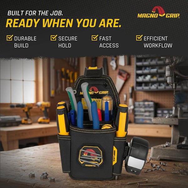 Snap Lock Utility Tool Pouch with Magnetic Storage and Tape Measure Clip
