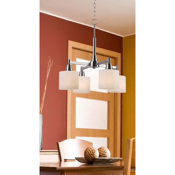 Hampton Bay Oron 4-Light Brushed Nickel Reversible Chandelier with White  Glass Shades HDP12069 - The Home Depot