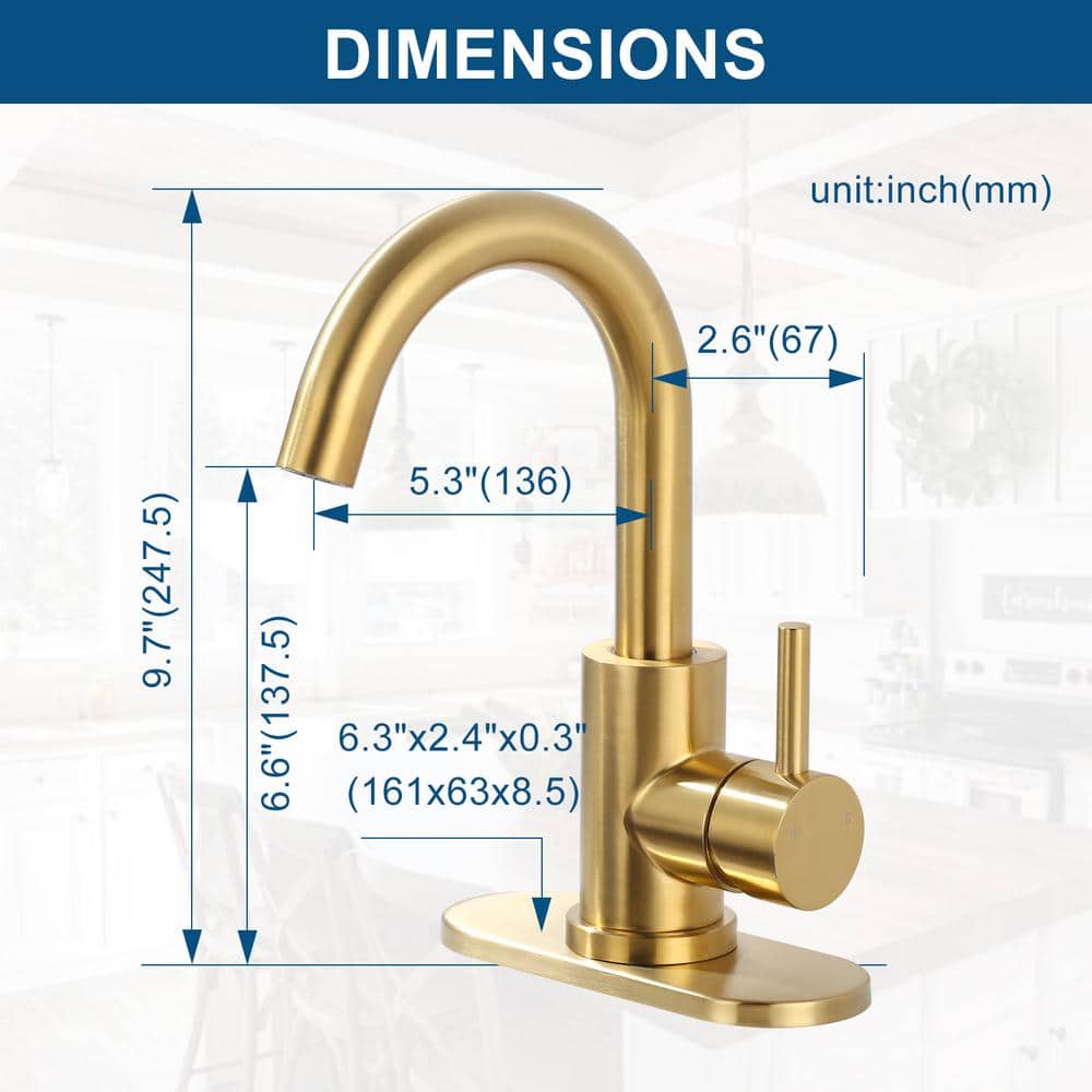 Brushed Gold Stainless Steel Single Handle Bar Faucet