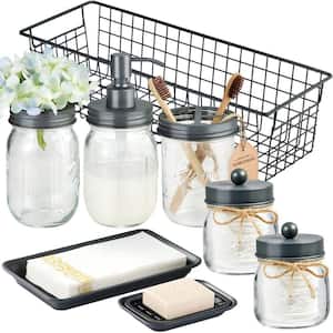 8-Piece Bathroom Accessory Set with Lotion Dispenser, Toothbrush Holder, Apothecary Jars, Soap Dish, Vanity Tray in Gray