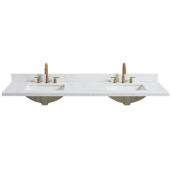 ROSWELL Jaen 73 in. W x 22 in. D Engineered Stone Composite White Rectangular Double Sink Vanity Top in Grain White