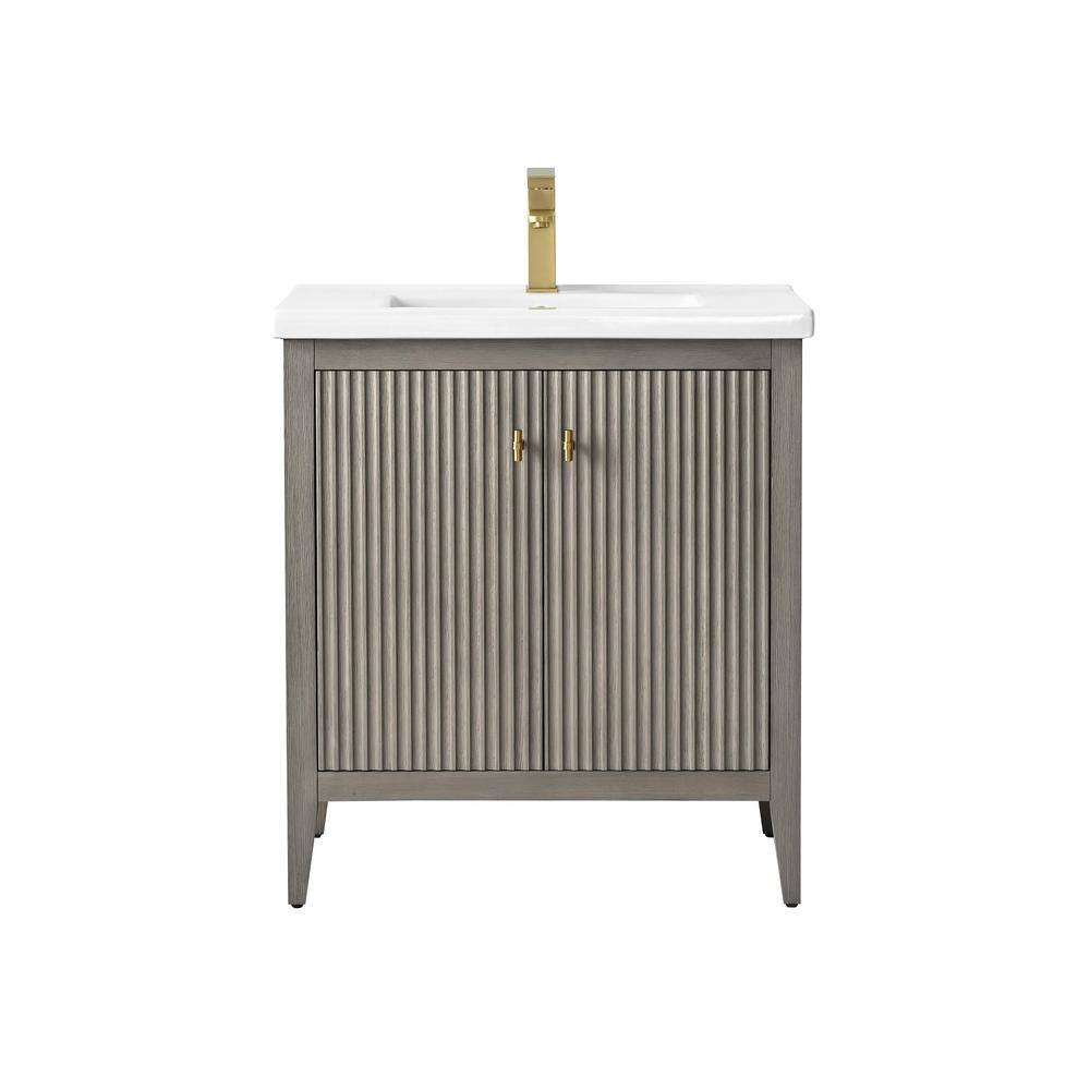 30" Dark Gray Freestanding Bathroom Vanity with Ceramic Sink