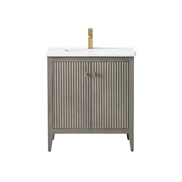 Vanity Art 30 in. W x 18.5 in D x 34 in. H Single Sink Bathroom Vanity Cabinet in Driftwood Gray with Ceramic Top