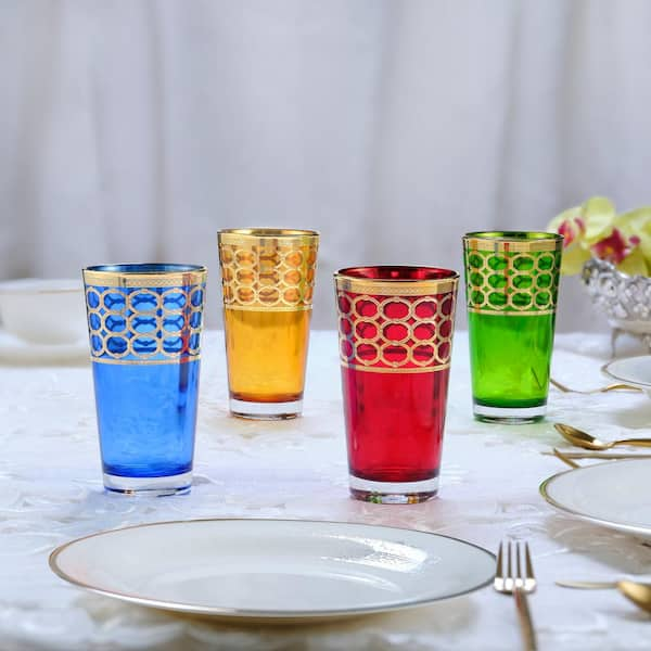 Lorren Home Trends Multicolor Champagne Flutes with Gold Rings, Set of 4