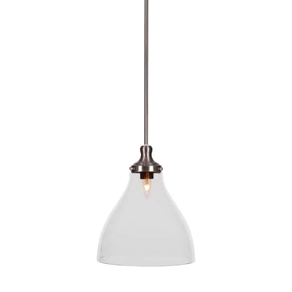 Unbranded Alton 60-Watt 1-Light Brushed Nickel Shaded Pendant Light with 11.75 in. Clear Bubble Glass Shade, No Bulb Included
