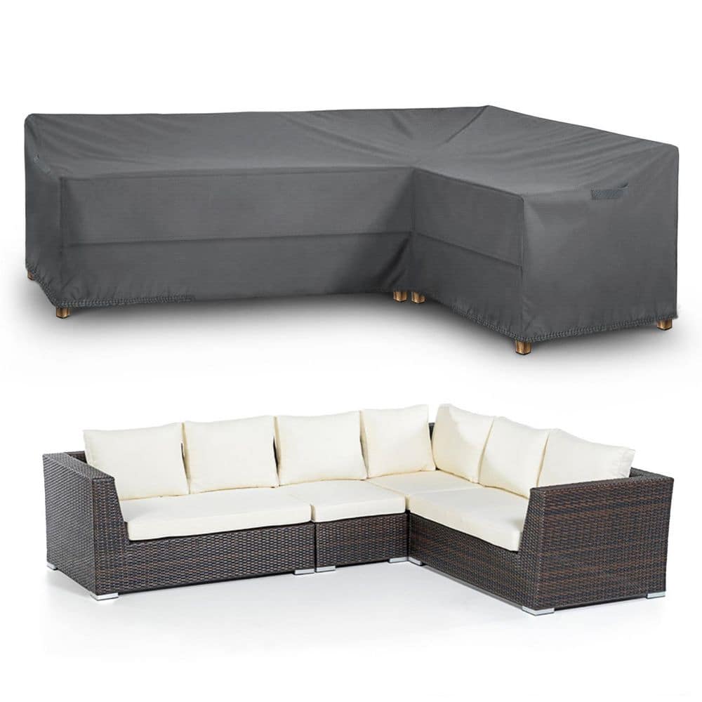 All-Season UV Protection Waterproof 420D PU Gray Right L-Sofa Cover -Precise Fit for American Courtyard,104in.L x 83in.L