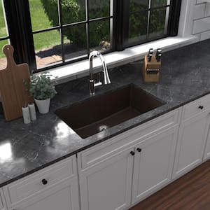 Quartz 32.5 in. Large Single Bowl Undermount Kitchen Sink in Brown