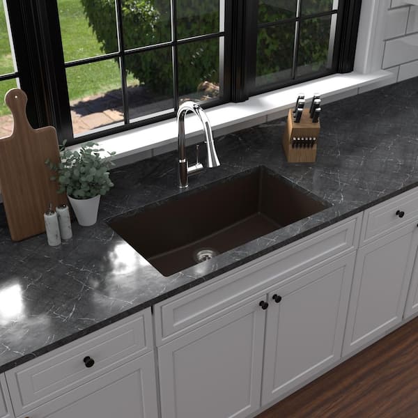 Quartz/Granite 32.5 in. Large Single Bowl Undermount Kitchen Sink in Brown