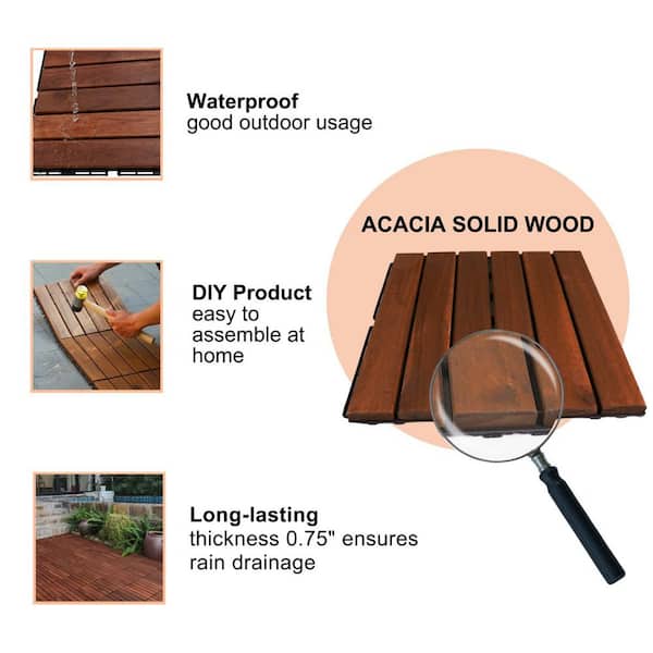 Tidoin Outdoor 1 ft. x 1 ft. Solid Wood Deck Tile in Brown(30 Per Box)