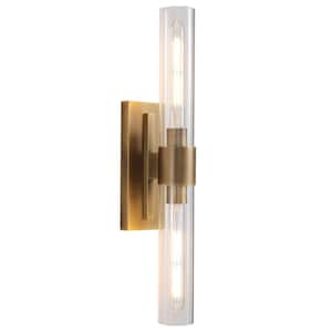 22.8 in. 2-Light Copper Vanity Light with Clear Glass and Luxury Brass Base, Set of 1 (Including Bulb)