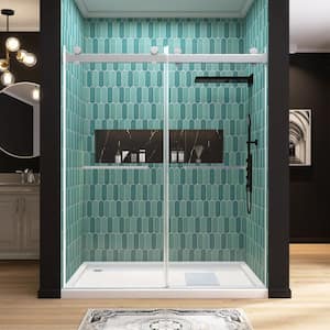 60 in. W x 79 in. H Double Sliding Frameless Shower Door in Brushed Nickel With Soft- Closing and 3/8 in. (10 mm) Glass