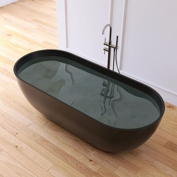 Ariana 69 in. x 30 in. Stone Resin Solid Surface Flatbottom Freestanding Soaking Bathtub in Black