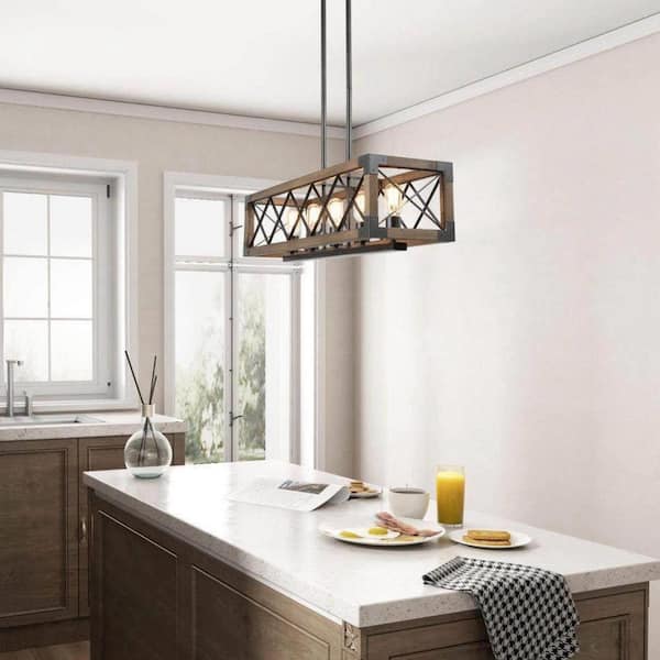 LNC Colorado Modern Farmhouse 5-Light Rectangular Box Black Dining