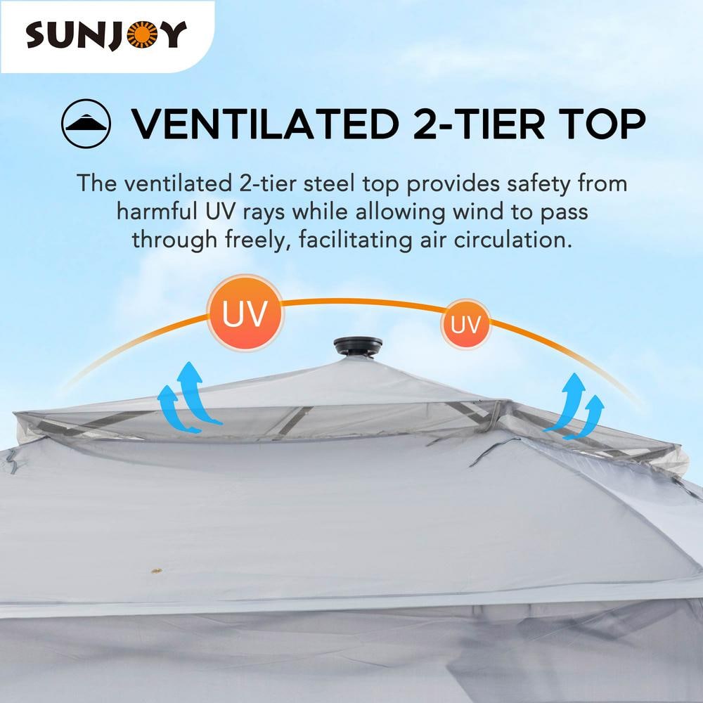 Gray 11x11 Steel Frame Pop-Up Gazebo with Solar LED Lights
