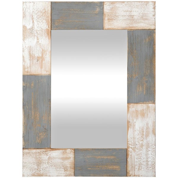 FirsTime & Co. Medium Rectangle Aged White And Gray Contemporary Mirror (31.5 in. H x 1.5 in. W)