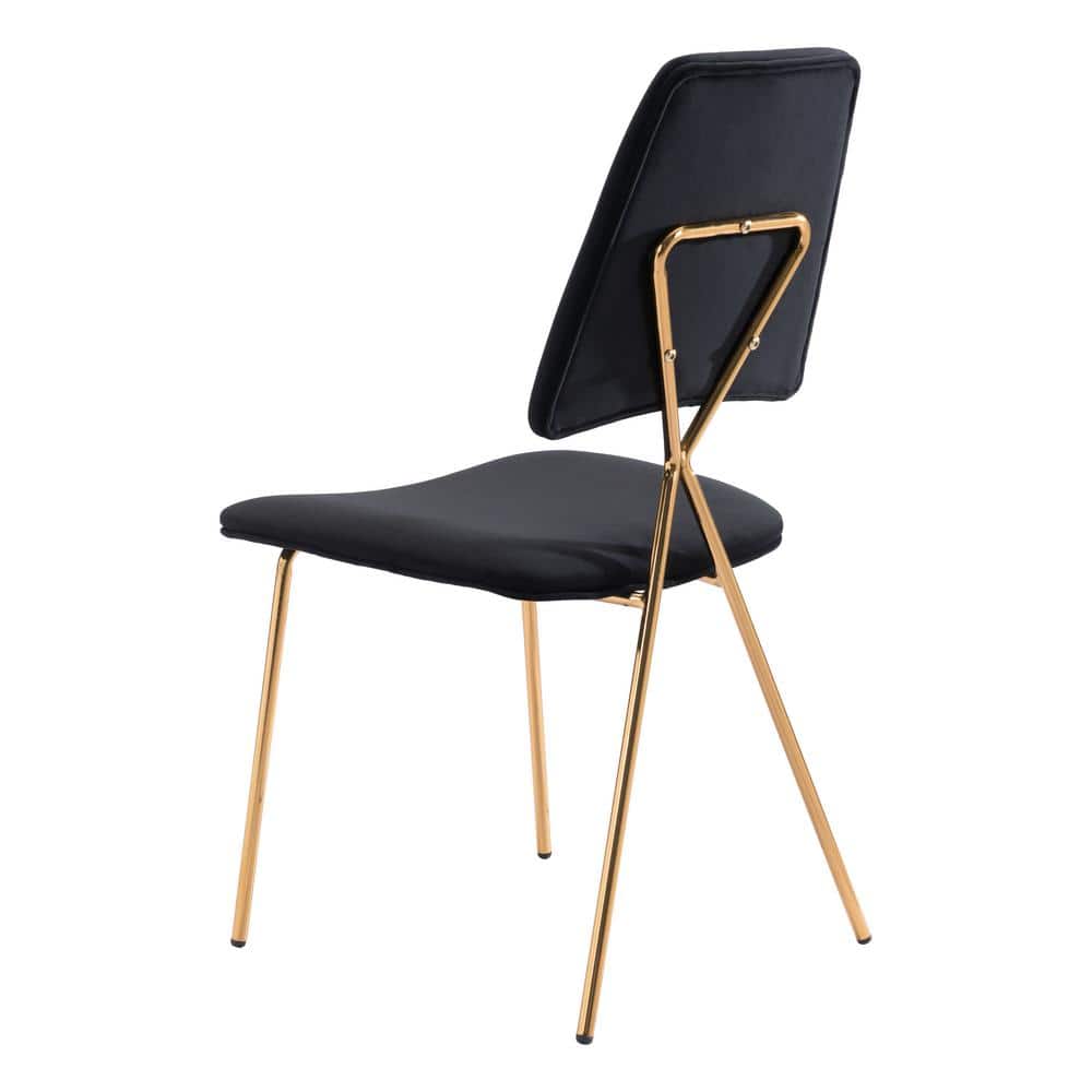 Chloe Low Cross Back Black Velvet Side Chair with Gold Frame