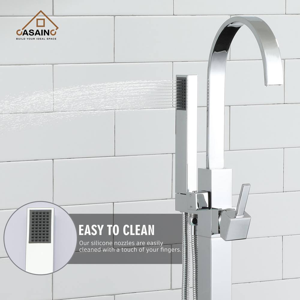 Chrome Freestanding Tub Filler with Handheld Shower