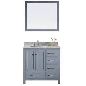 Caroline Avenue 36 in. W Bath Vanity in Gray with Marble Vanity Top in White with Square Basin and Mirror