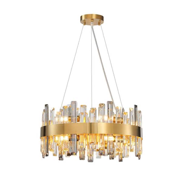 19.6 in. 12-Light Gold Crystal Chandelier, Modern Round K9 Crystal Hanging Pendant Ceiling Light Fixture